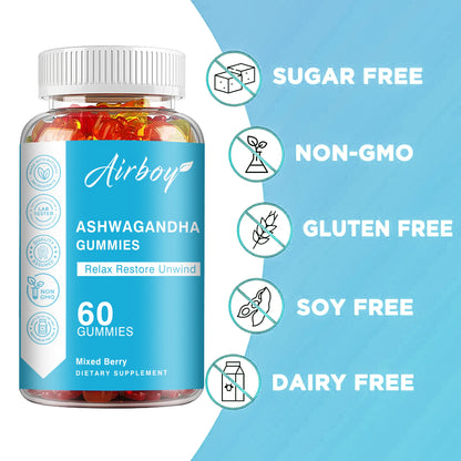 Ashwagandha Gummies - Enhance Physical Energy, Reduce Cortisol, Reduce Stress, Relax The Body and Mind, Non-GMO - 60 Gummies