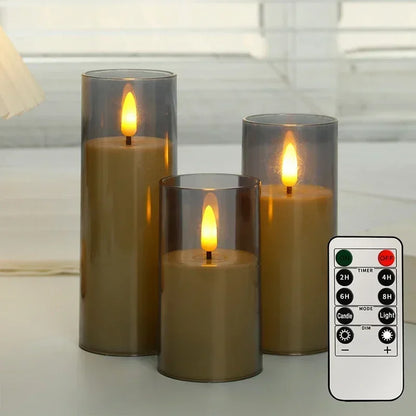 LED Flameless Candles with Remote Timer Realistic Flickering Flame Acrylic Candle Battery Powered for Christmas Wedding Decor