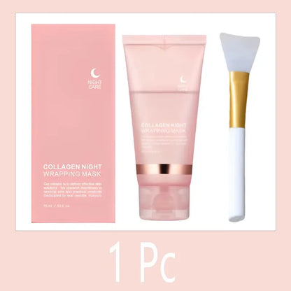 Collagen Overnight Wrapping Peel Off Facial Mask, Korean Collagen Night Wrapping Mask Deeply Hydrates Night Care Mask Cream 75ml