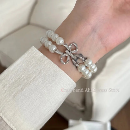 2025 New Bow Stretch Beaded Strap Women's Watch Strap for Apple Watch 38/40/41/42/44/45/46/49mm for Iwatch 9 8 7 6 SE Bracelet