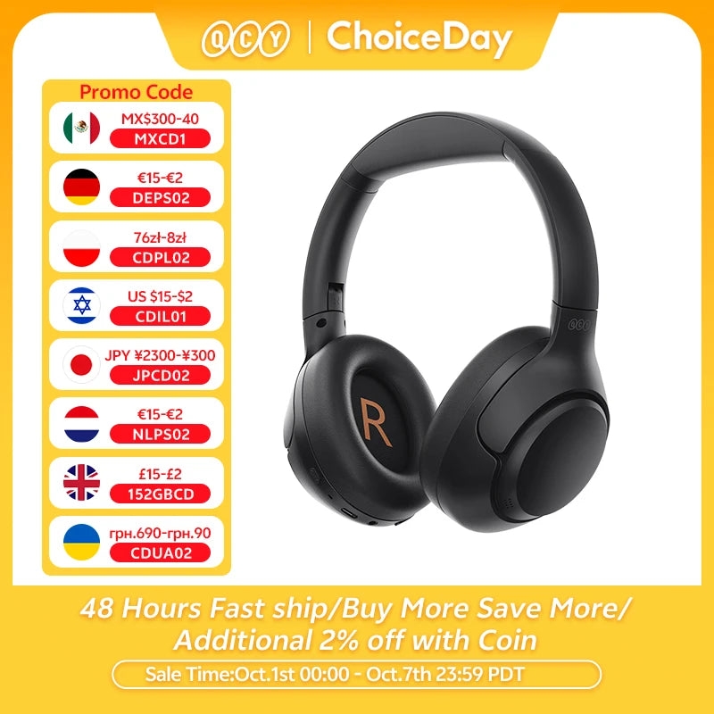 QCY H3 ANC Wireless Headphones - Hi-Res Audio & 43dB Noise Cancellation
