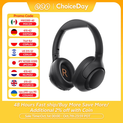 QCY H3 ANC Wireless Headphones - Hi-Res Audio & 43dB Noise Cancellation