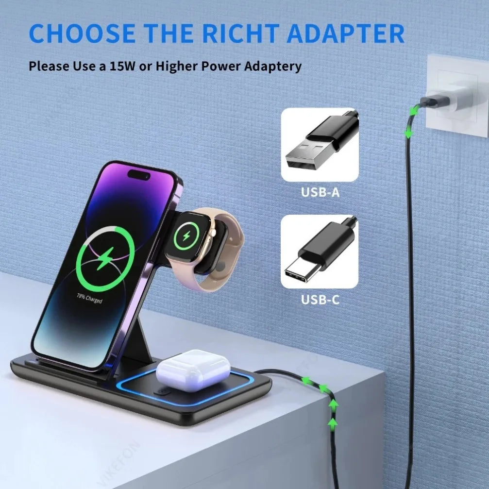 Ultimate 3-in-1 Foldable Wireless Charging Station 30W