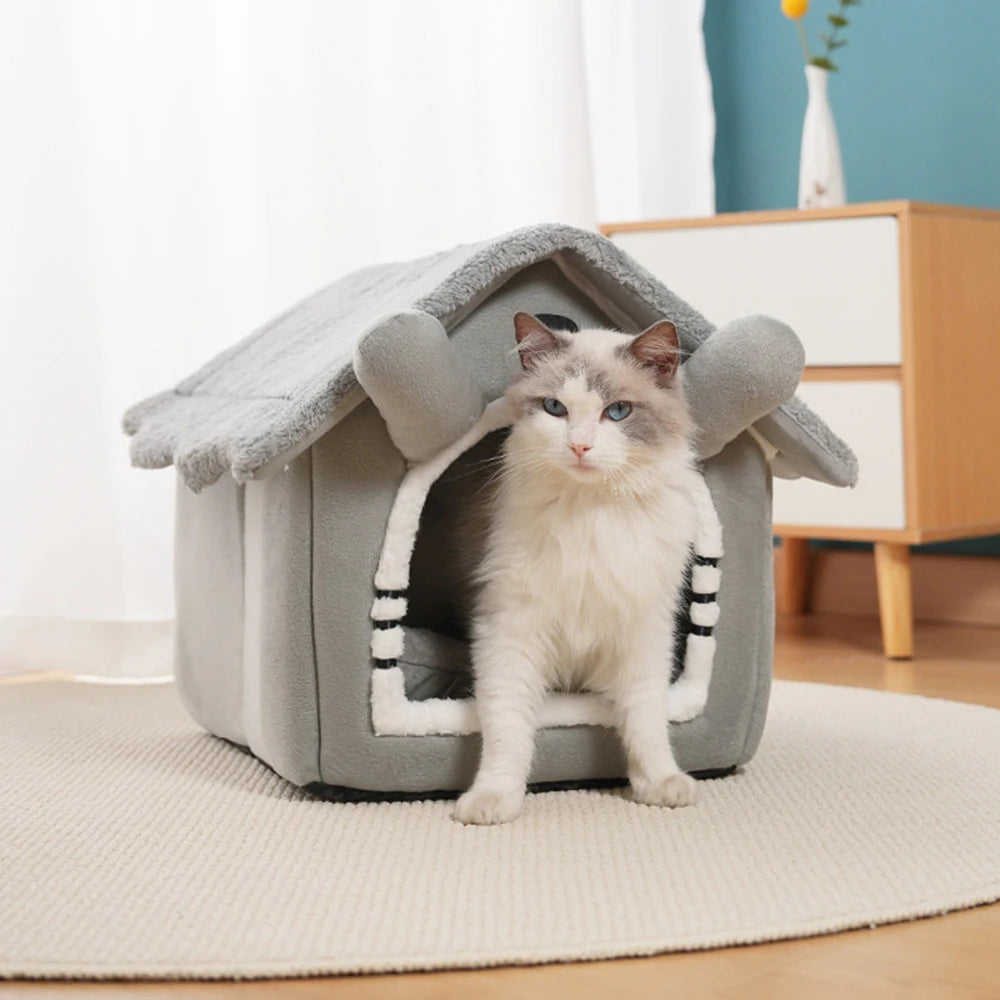 1PC Gray Detachable Cat House Semi-Enclosed Four-Season Universal Pet Nest Small Pet Shelter Washable Pet Supplies