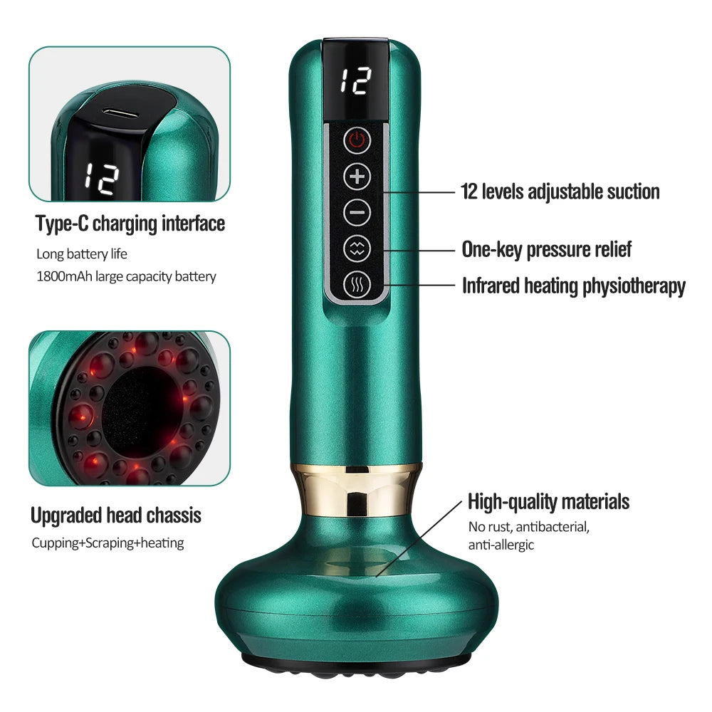 6/12 Levels Intelligent Cupping Massager Electric Negative Pressure Cupping Machine Infrared Heating Wireless Scraping Apparatus