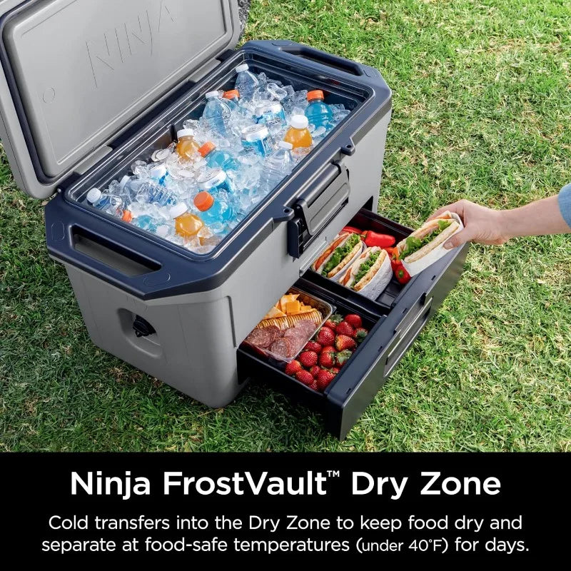 FB151GY FrostVault 50qt Hard Cooler with Dry Zone, Integrated Fridge-Temp Dry Storage Drawer, Premium Heavy-Duty