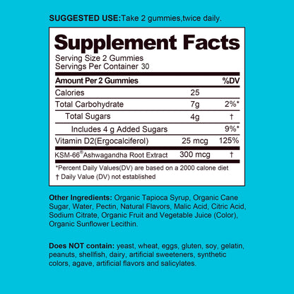 Ashwagandha Gummies - Enhance Physical Energy, Reduce Cortisol, Reduce Stress, Relax The Body and Mind, Non-GMO - 60 Gummies