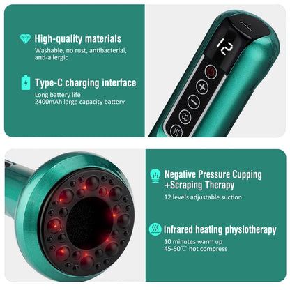 6/12 Levels Intelligent Cupping Massager Electric Negative Pressure Cupping Machine Infrared Heating Wireless Scraping Apparatus