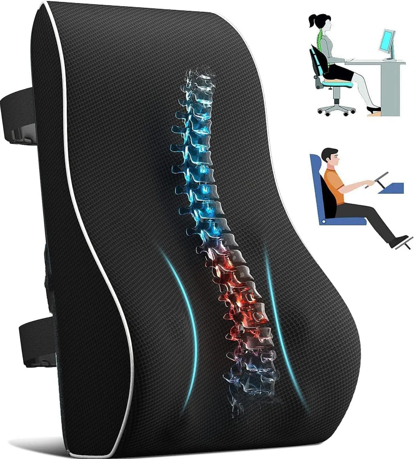 1pc Memory Foam Non-Slip Car Seat Cushion for Office and Gaming Chairs - Supports Lumbar and Waist - Soft and Comfortable
