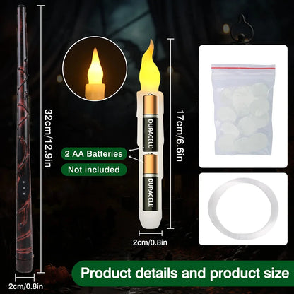 Set of 12/24 Hanging Floating Candles with Magic Wand LED Flickering Candles Flameless Battery Operated for Halloween Xmas Party