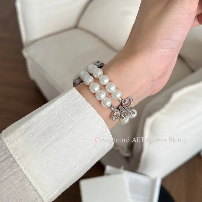 2025 New Bow Stretch Beaded Strap Women's Watch Strap for Apple Watch 38/40/41/42/44/45/46/49mm for Iwatch 9 8 7 6 SE Bracelet