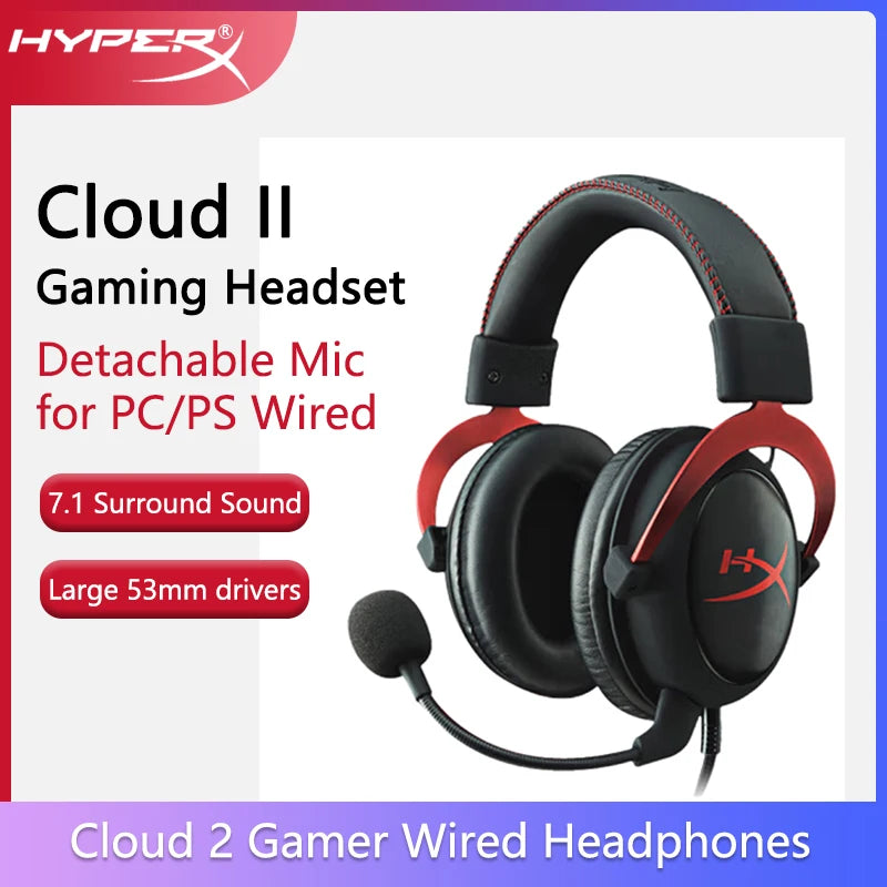 HyperX Cloud II Gaming Headset - 7.1 Surround Sound & Detachable Mic