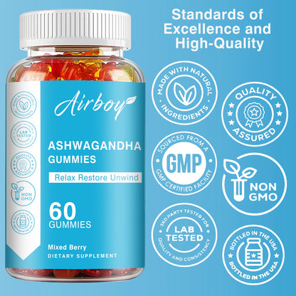 Ashwagandha Gummies - Enhance Physical Energy, Reduce Cortisol, Reduce Stress, Relax The Body and Mind, Non-GMO - 60 Gummies