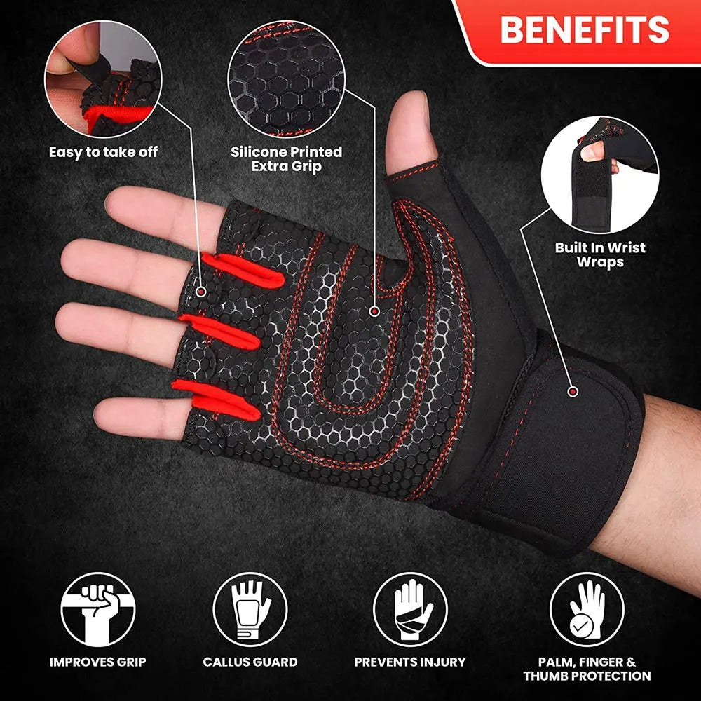 Versatile Half Finger Workout Gloves with Wrist Support