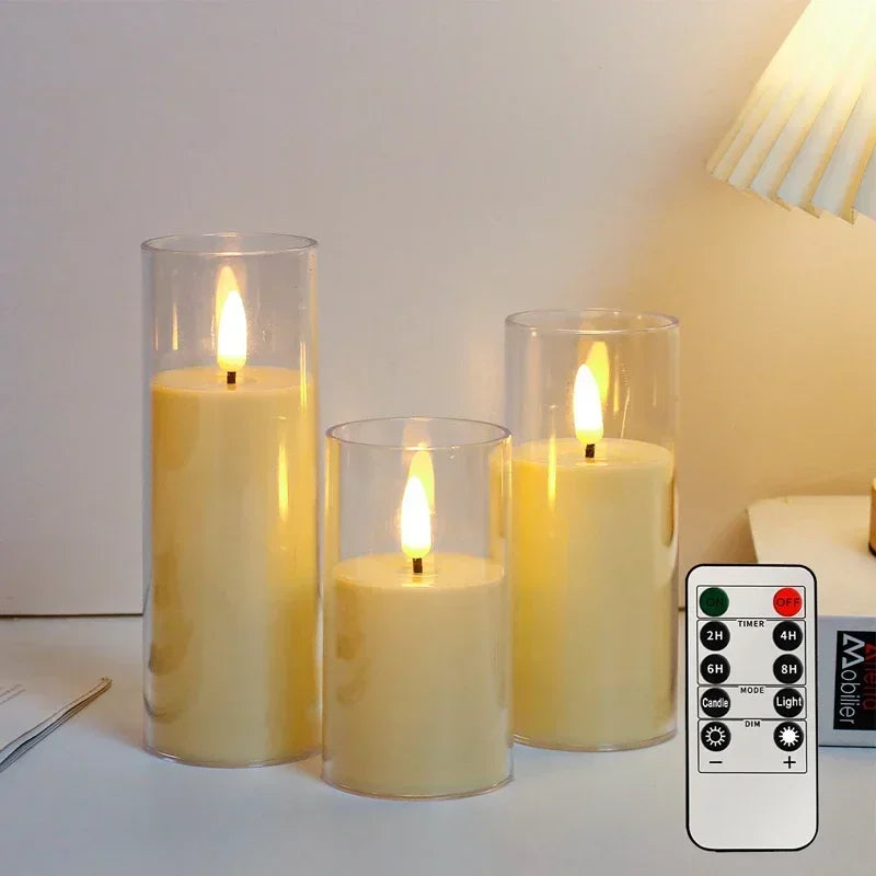 LED Flameless Candles with Remote Timer Realistic Flickering Flame Acrylic Candle Battery Powered for Christmas Wedding Decor
